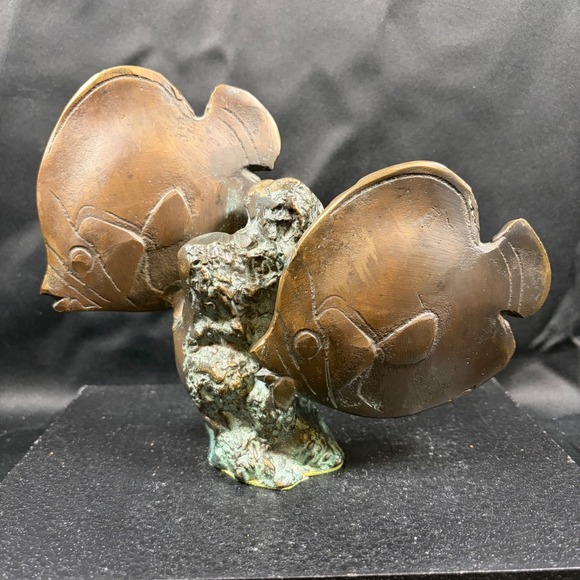 Other - Vintage Bronze Angel Fish Sculpture Tropical Sea Life Coral Reef Verdigris 6x8